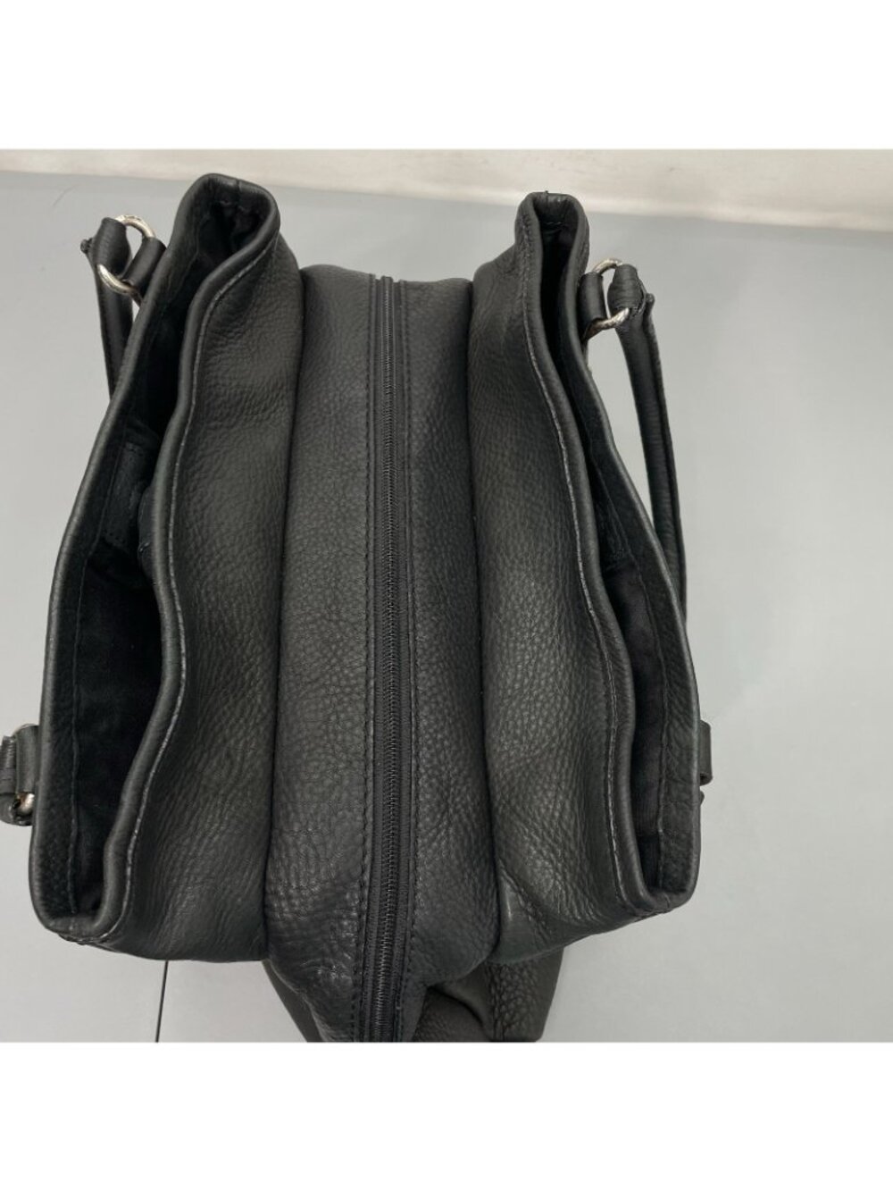 Fossil Satchel Shoulder Bag Tote 3 Compartment Supple Soft Pebbled Leather Black - Picture 7 of 15